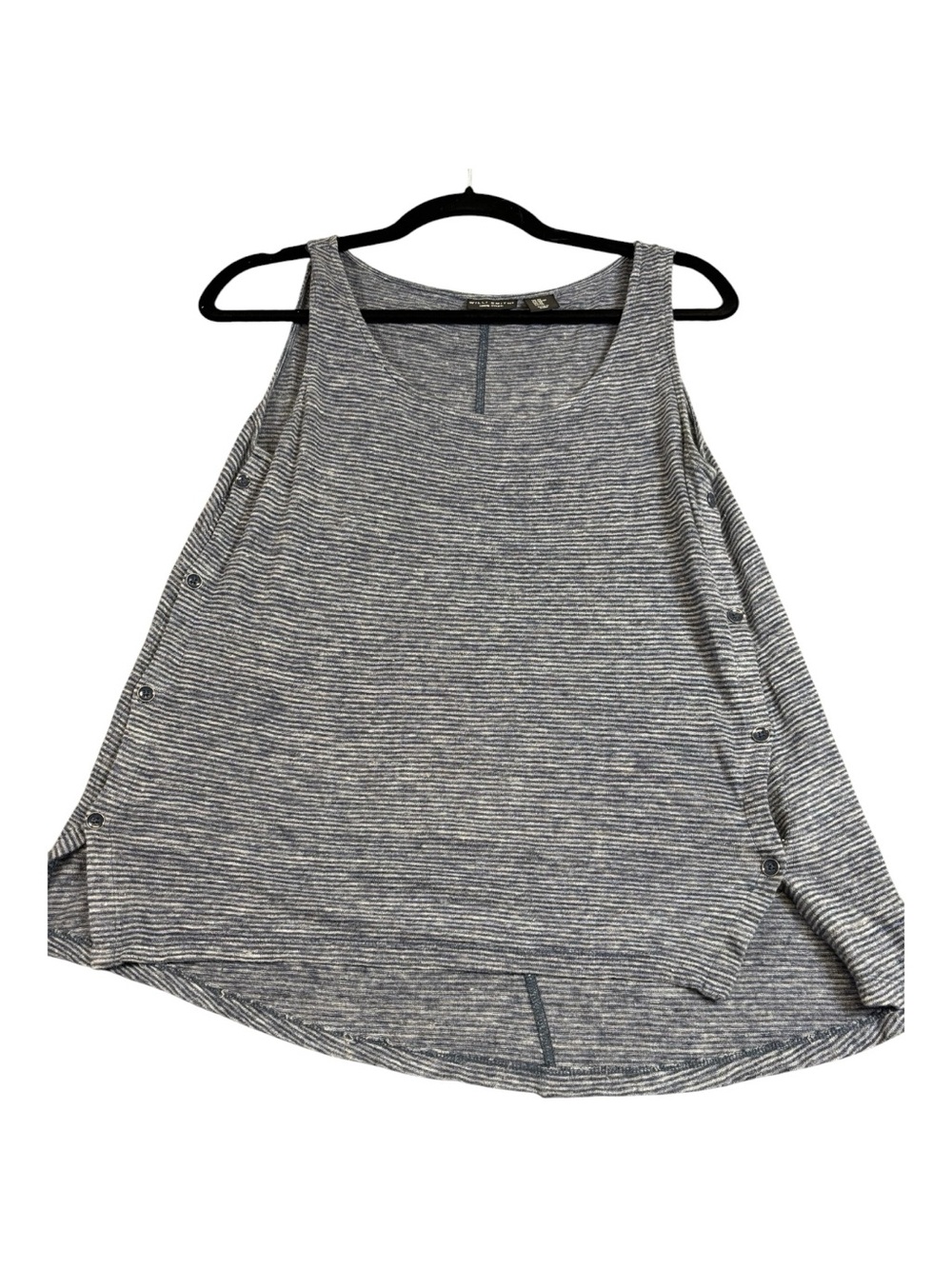Willi Smith Linen Tank Top XS Blue Gray Striped High Low Tunic Side Buttons